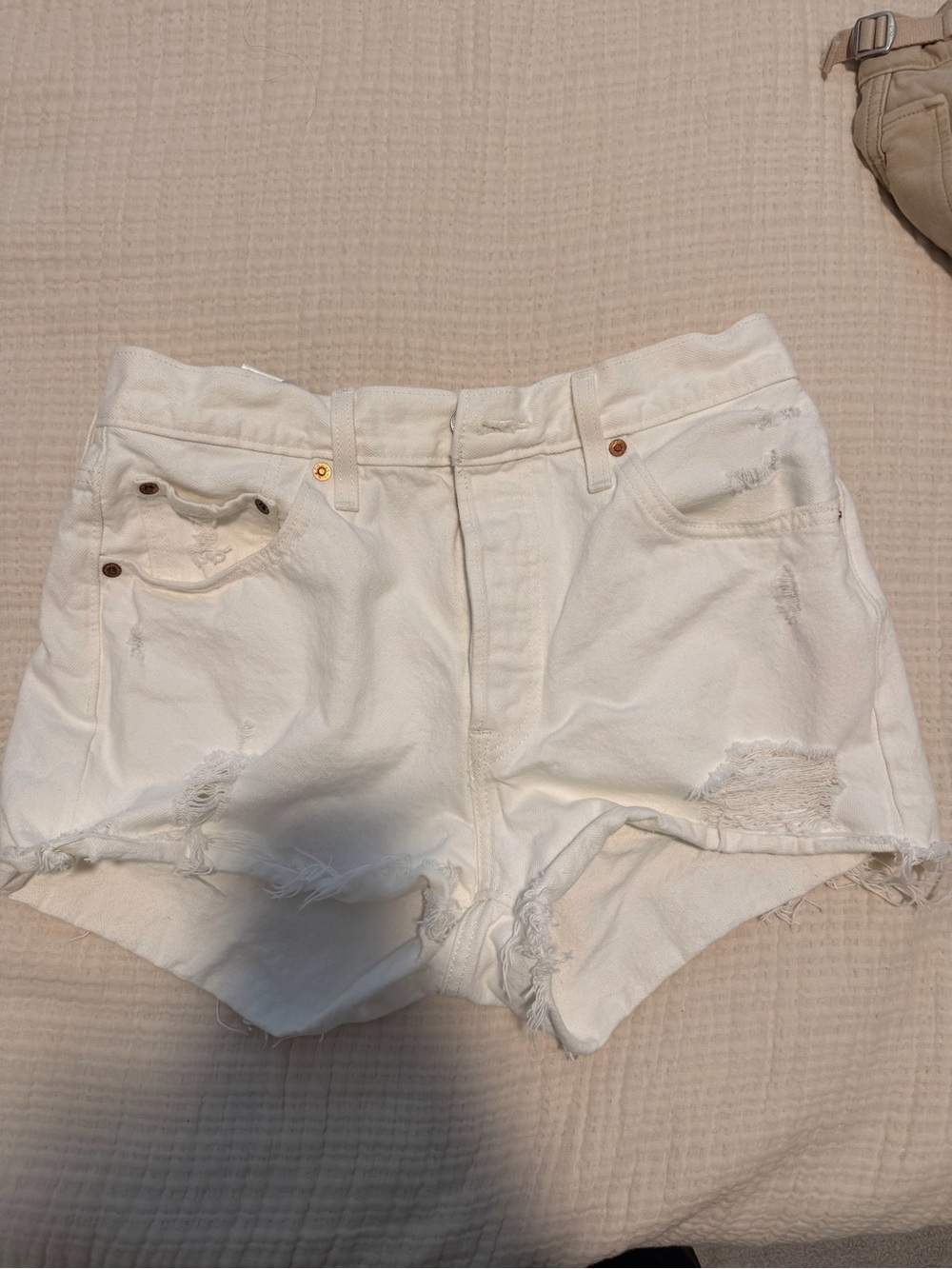 Levi's White Distressed Cutoff Jean Shorts